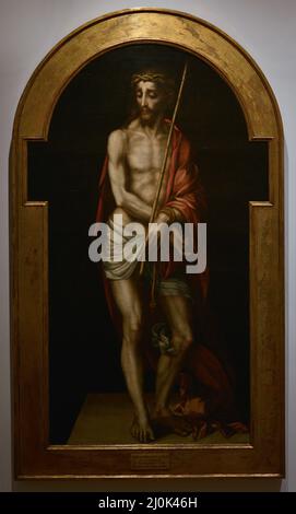 Luis de Morales (c. 1510-1586). Spanischer Maler. „Ecce Homo“, 1565. Öl auf der Platte. Vom Kloster Santo Domingos, Evora, Portugal. Nationalmuseum für Alte Kunst Lissabon, Portugal. Stockfoto