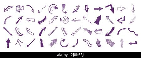 Isolierte Vektor handgezeichneten Pfeile auf weißem Hintergrund festlegen Stock Vektor