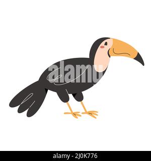 Niedlicher Tukan-Vogel mit Lächeln und Gesichtsausdruck, exotisches Wildtier, isolierte Vektorgrafik Stock Vektor