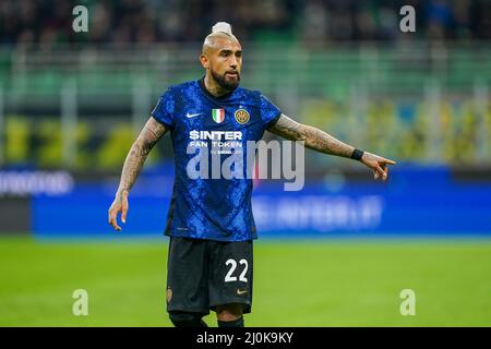 Arturo Vidal (FC Inter) während der italienischen Meisterschaft Serie A Fußballspiel zwischen FC Internazionale und ACF Fiorentina am 19. März 2022 im Giuseppe Meazza Stadion in Mailand, Italien - Foto Morgese-Rossini / DPPI Stockfoto