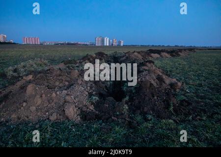 Odessa, Ukraine. 15. März 2022. 15. März 2022: ODESSA, UKRAINE - die Vorbereitungen in der Hafenstadt Odessa, Ukraine, gehen weiter, da russische Streitkräfte im Schwarzen Meer und in der Stadt innerhalb der ukrainischen Grenze mobilisieren. Mehr als drei Millionen Menschen sind aus der Ukraine in Nachbarländer geflohen, seit Russland am 24. Februar eine großangelegte Invasion des Landes eingeleitet hat. (Foto von Michael Nigro/Sipa USA) Quelle: SIPA USA/Alamy Live News Stockfoto