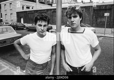 DURAN Duran, Musikgruppe.(Bild) zeigt Roger Taylor (links) und Simon Le Bon, den Leadsänger (rechts). 7.. August 1981. Stockfoto