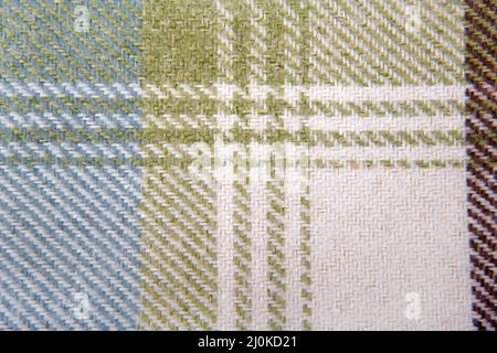 Nahaufnahme der karierten grünen und blauen tabrischen Textur Stockfoto
