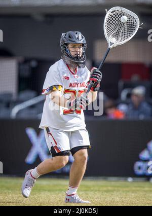 19. März 2022: Maryland-Wasserschildkröten-Torwart Logan McNaney (30) spielt während des NCAA Men's Lacrosse Regular Season Spiels zwischen den Virginia Cavaliers und den Maryland-Wasserschildkröten im Audi Field in Washington, DC Fotograf: Cory Royster Stockfoto