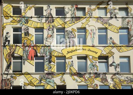 Wandbild in der Schneiderinnung, Frankfurt, Hessen, Deutschland Stockfoto
