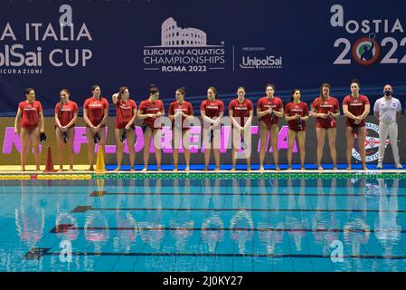 Rom, Italien. 18. März 2022. Rari Nantes Florentia Team bei den Final Six 2022 UnipolSai Italien Cup Viertelfinale zwischen Plebiscito Padova und RN Florentia beim Polo Acquatico Ostia, 18. März 2022 in Rom, Italien (Foto von Roberto Bettacchi/Pacific Press) Quelle: Pacific Press Media Production Corp./Alamy Live News Stockfoto