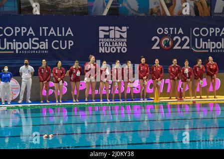 Rom, Italien. 18. März 2022. Antenore Plebiscito Padova Team bei Final Six 2022 UnipolSai Italien Cup Viertelfinale zwischen Plebiscito Padova und RN Florentia beim Polo Acquatico Ostia, 18. März 2022 in Rom, Italien (Foto von Roberto Bettacchi/Pacific Press) Quelle: Pacific Press Media Production Corp./Alamy Live News Stockfoto