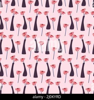 Rosa Blumen in einer Vase. Nahtloses Muster auf farbigem Hintergrund. Stock Vektor