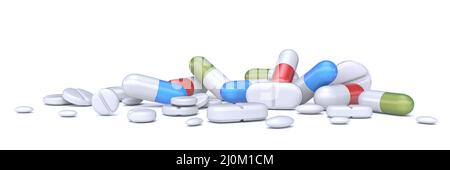 Stapel von Pillen, Tabletten und Kapseln 3D Stockfoto