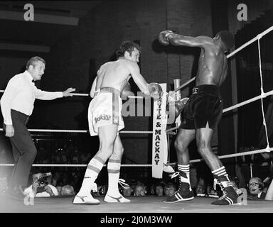 Maurice Hope / Rocky Mattioli (Neuverfilz). WBC World Super Welterweight Titel im Konferenzzentrum, Wembley, London, Großbritannien. Hoffnung, die TKO in Runde 11 gewonnen hat.(Bild) Kampfaktion. 12.. Juli 1980 Stockfoto