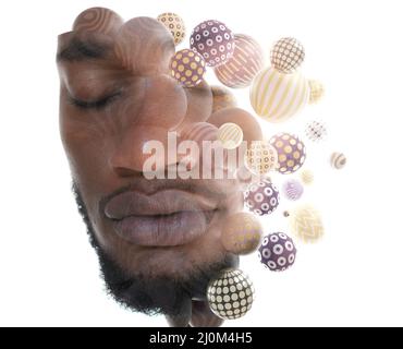 Digitale Grafiken kombiniert mit einem Porträt eines jungen afroamerikanischen Mannes Stockfoto