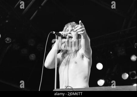 Ozzy Osbourne, ehemaliger Sänger von Black Sabbath, im Konzert abgebildet.3.. August 1981. Stockfoto