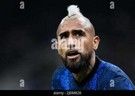 Mailand, Italien. 19. März 2022. Mailand, Italien - 19. März 2022: Arturo Vidal vom FC Internazionale während des Fußballspiels der italienischen Serie A FC Internazionale gegen ACF Fiorentina im San Siro Stadium (Foto: Piero Cruciatti/Sipa USA) Credit: SIPA USA/Alamy Live News Stockfoto