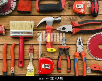 Instrumente Tischler Holztisch Stockfoto