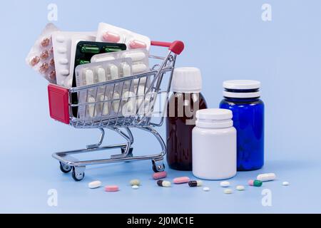 High Angle pill Folien Kunststoffbehälter Stockfoto