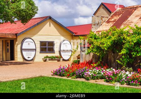 Kellertür für Tyrrells Weine im Hunter Valley - Pokolbin, NSW, Australien Stockfoto