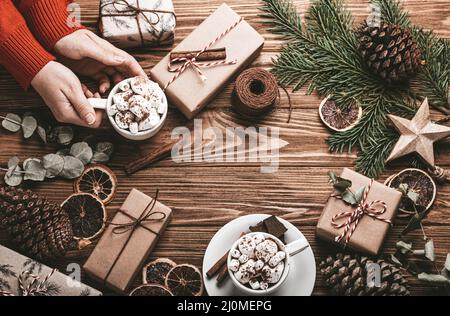 Weihnachten und Neujahr Hintergrund flach lag Stockfoto