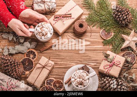 Weihnachten und Neujahr Hintergrund flach lag Stockfoto