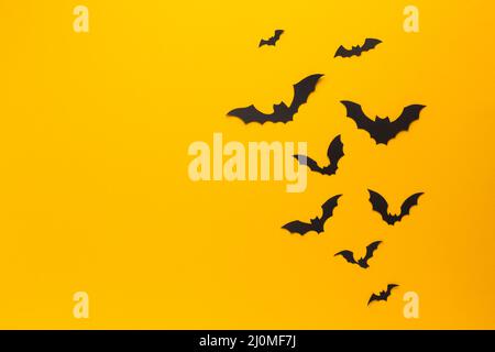 Halloween Fledermäuse mit orangefarbenem Hintergrund Stockfoto