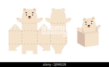Niedliche Party Favour Box Eisbär Design für Süßigkeiten, Süßigkeiten, kleine Geschenke. Paketvorlage für alle Zwecke, Geburtstage, Babyduschen, Weihnachten. Pri Stock Vektor