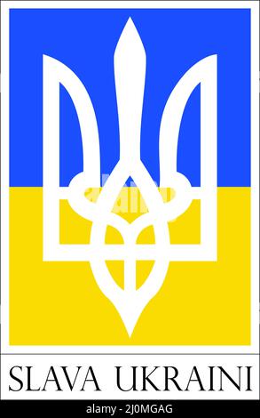 Ukraine Flagge mit Dreizack für Plakate Drucke oder Artikel. Stockfoto