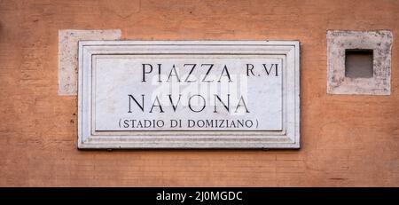 Piazza Navona (Navona's Square) in Rom, Italien, Straßenschild Stockfoto