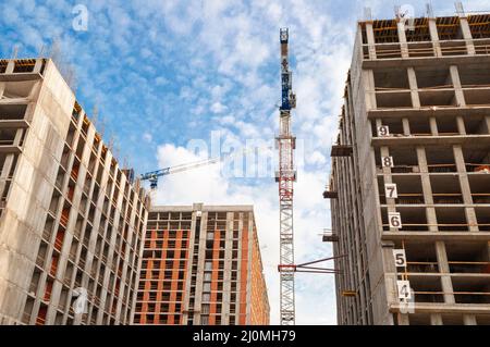 Bau eines mehrstöckigen Wohnkomplexes. Sankt Petersburg Stockfoto