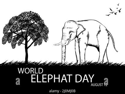 Grafik Zeichnung Elefant Asien skizzieren mit Test Welt Elefant Tag Hintergrund Vektor Illustration Stock Vektor