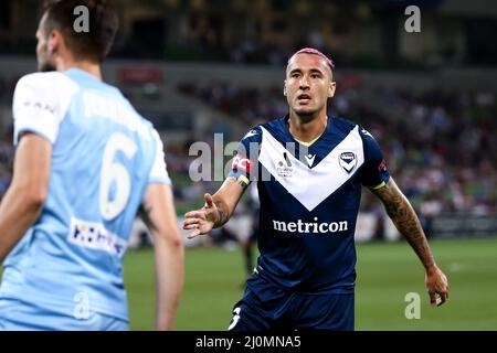 Melbourne, Australien, 19. März 2022. Jason Davidson von Melbourne Sieg beim A-League Fußballspiel zwischen Melbourne City FC und Melbourne Victory im AAMI Park am 19. März 2022 in Melbourne, Australien. Kredit: Dave Hewison/Speed Media/Alamy Live Nachrichten Stockfoto