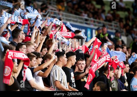 Melbourne, Australien, 19. März 2022. Melbourne City Fans während des A-League Fußballmatches zwischen Melbourne City FC und Melbourne Victory im AAMI Park am 19. März 2022 in Melbourne, Australien. Kredit: Dave Hewison/Speed Media/Alamy Live Nachrichten Stockfoto