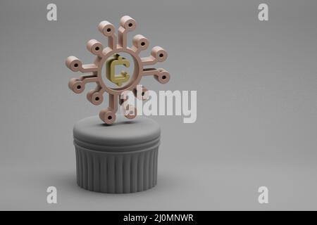 Schöne abstrakte Illustrationen Blockchain Token Symbol Symbole auf einem Säulenständer und wunderbaren Hintergrund. 3D Rendering-Illustration. Hintergrund-Pat Stockfoto