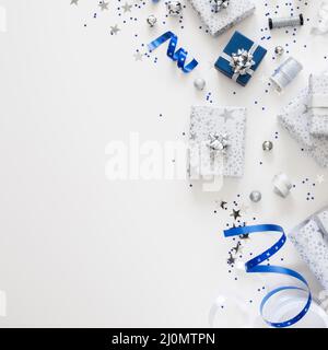 Flach Lay Zusammensetzung verpackt Geschenke Stockfoto