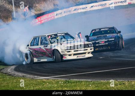 Middlesbrough, Großbritannien. 20. März 2022. Max Fleckney Toyota Corolla Teeside Autodrome, Middlesbrough, Großbritannien am 20. März 2022 während der 1. Runde der British Drift Championship 2022, Craig McAllister Credit: Every Second Media/Alamy Live News Stockfoto