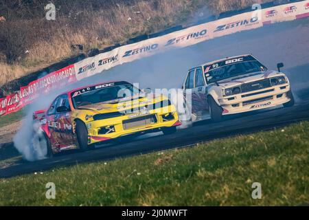 Middlesbrough, Großbritannien. 20. März 2022. Great Close Battles at Teeside Autodrome, Middlesbrough, United Kingdom on 20 March 2022 during Round 1 of the 2022 British Drift Championship, Craig McAllister Credit: Every Second Media/Alamy Live News Stockfoto