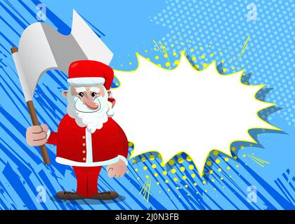 Der Weihnachtsmann hält in seinen roten Kleidern mit weißem Bart die weiße Flagge der Kapitulation. Vektor Cartoon Figur Illustration. Stock Vektor