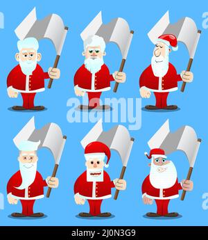 Der Weihnachtsmann hält in seinen roten Kleidern mit weißem Bart die weiße Flagge der Kapitulation. Vektor Cartoon Figur Illustration. Stock Vektor