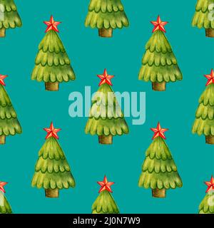Nahtloses Muster mit Weihnachtsbäumen. Stockfoto