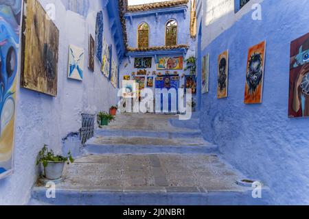 Malerische Aussicht Auf Die Berühmte Stadt Chefchaouen, Auch Bekannt Als Die Blaue Perle Stockfoto