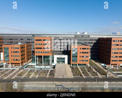 Amsterdam, 6.. März 2022, Niederlande. Cisco Software Communication Hardware und Information Technology Network Provider Company Logo. Antenne Stockfoto