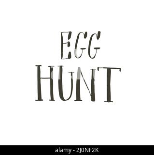 Hand gezeichnet Vektor abstrakte Grafik skandinavische Happy Easter niedlich Grußkarte Vorlage mit Ei Jagd handschriftliche Kalligraphie Phasen Text isoliert auf Stock Vektor