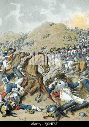 Campagne de Russie : bataille de la Moskova, bataille de la Moskowa ou bataille de Borodino en Russie le 7 septembre 1812 (Schlacht von Borodino oder Schlacht von Moskow am 7.. september 1812) Gravure tiree de 'La France A travers les siecles' de Witt 1897 Collection privee Stockfoto