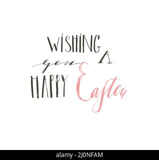 Handgezeichnete Vektor abstrakte Grafik skandinavische Happy Easter niedlich Grußkarte Vorlage mit wünschen Ihnen ein Happy Easter Kalligraphie Schriftzüge Phasen Stock Vektor