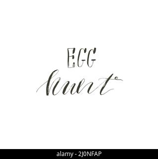 Hand gezeichnet Vektor abstrakte Grafik skandinavische Happy Easter niedlich Grußkarte Vorlage mit Ei Jagd handschriftliche Kalligraphie Phasen Text isoliert auf Stock Vektor