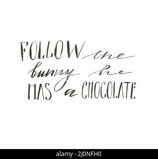 Hand gezeichnet Vektor abstrakte Grafik skandinavischen Happy Easter niedlich Grußkarte Vorlage mit Folgen der Bunny hat er eine Schokolade handgeschrieben Stock Vektor