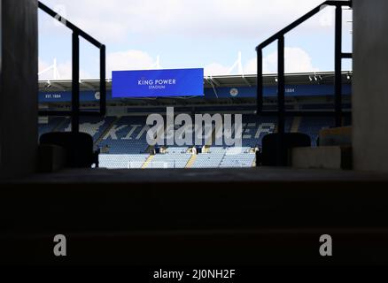 Leicester, Großbritannien. 20. März 2022. Eine allgemeine Ansicht des Stadions vor dem Premier League-Spiel im King Power Stadium, Leicester. Bildnachweis sollte lauten: Darren Staples/Sportimage Credit: Sportimage/Alamy Live News Stockfoto