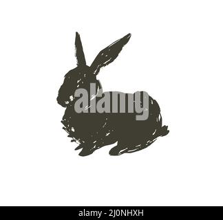 Hand gezeichnet Vektor abstrakt Skizze Grafik skandinavische Tinte freihand texturiert schwarz Silhouette Happy Easter niedlich einfache Hase Illustrationen Gruß Stock Vektor