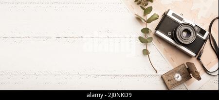 Fotokamera von oben mit Kopierplatz. Hohe Qualität und Auflösung schönes Fotokonzept Stockfoto