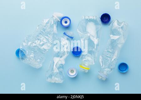 Draufsicht Flaschen verkappen Plastikmüll. Hohe Qualität und Auflösung schönes Fotokonzept Stockfoto