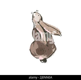 Handgezeichneter Vektor abstrakte Tinte Skizze Grafik Zeichnung skandinavische Happy Easter einfache Bunny Illustrationen mit freihändigen Collage Texturen in Pastell Stock Vektor