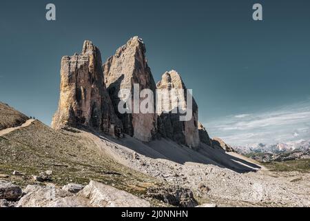 Blick auf die Nordwände der drei Zinnen Stockfoto